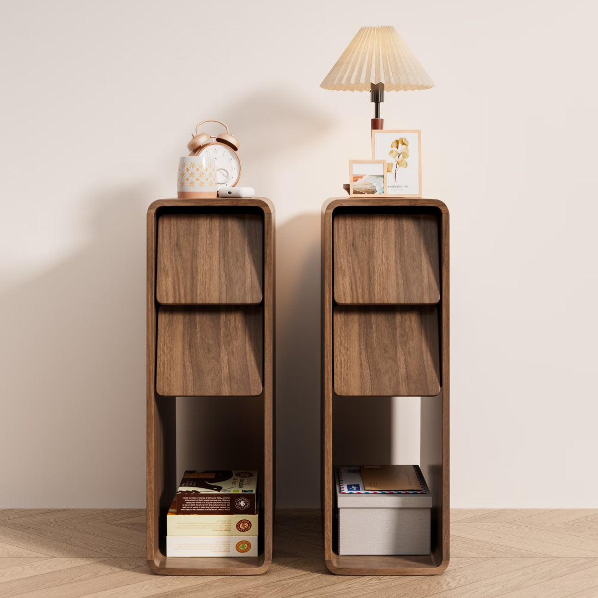 2026 NewNarrow Nightstand Set of 2 with Drawers, Fluted Slim Side End Table with Storage for Small Spaces