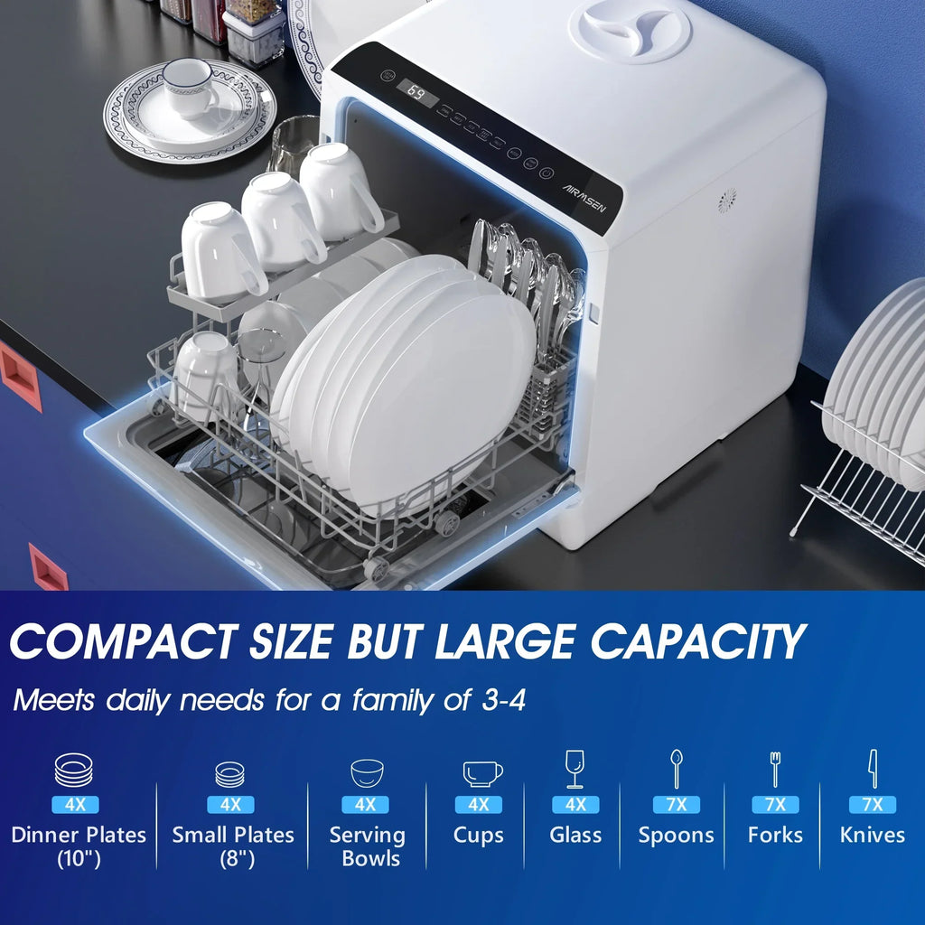2026 NewAIRMSEN Portable Countertop Dishwasher with 5-Liter Built-in Water Tank and Air-Dry Function, 5 Washing Programs Mini Dishwasher, AE-TDQR03