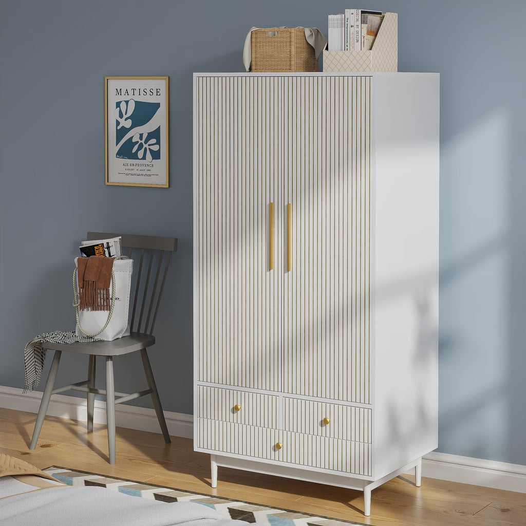 2026 NewArmoire Wardrobe Closet, Closet Wardrobe Cabinet with Drawers and Hanging Rail for Bedroom, White
