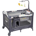 2026 NewBaby Trend Nursery Center Playard with Toy Mobile. Tanzania Grey