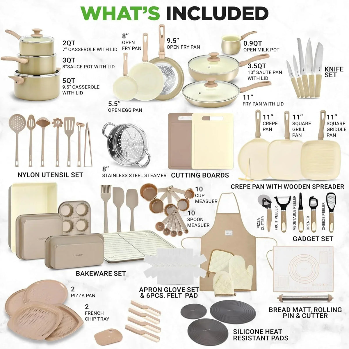 2026 New54-Piece Kitchen Cookware Set �C Complete Non-Stick Ceramic Pots and Pans Set with Utensils, Bakeware, and Knife Set, Gas, Electric & Induction Compatible, Blush Pink Kitchen Essentials