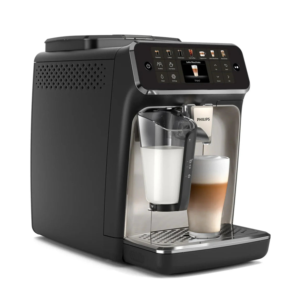 2026 NewPHILIPS Series 4400 Fully Automatic LatteGo Espresso Machine, SilentBrew Technology, Quick Start. Aromatic Coffee from Freshly Ground Beans, 12 Hot and Iced Drinks, Black Chrome (EP4447/90)