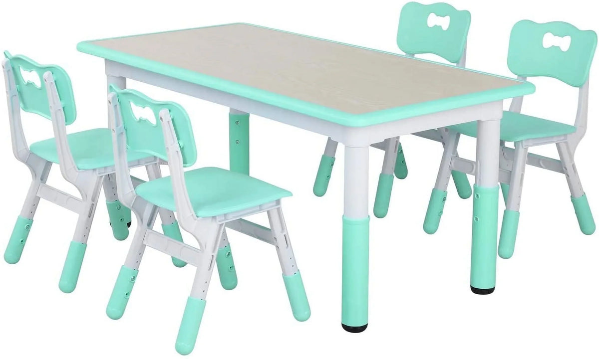 2026 NewLAZY BUDDY Kids Table and 4 Chairs Set, Height Adjustable Toddler Desk with Graffiti Desktop, Kids Activity Table Set for Daycare, Home