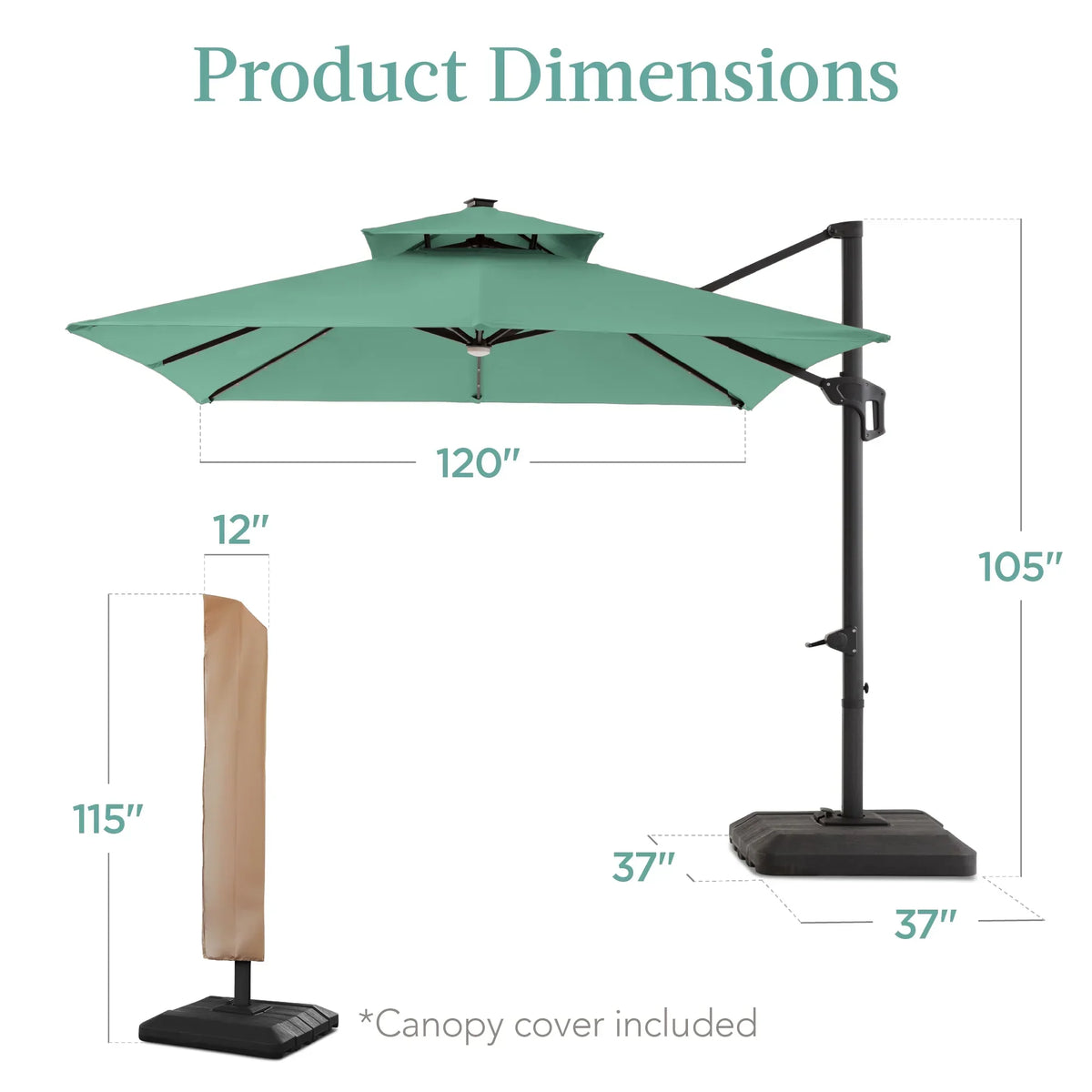 2026 NewBest Choice Products 10x10ft 2-Tier Square Outdoor Solar LED Cantilever Patio Umbrella w/ Base Included - Tan
