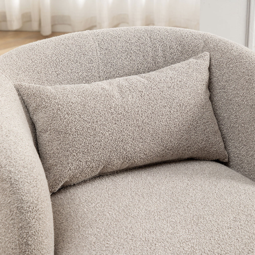 2026 New34" Wide Boucle Swivel Barrel Chair, No Assembly Round Upholstered Armchair Accent Chair Single Sofa Chair with Toss Pillow for Living Room and Bedroom, Taupe