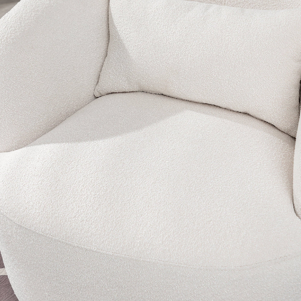 2026 New34" Wide Boucle Swivel Barrel Chair, No Assembly Round Upholstered Armchair Accent Chair Single Sofa Chair with Toss Pillow for Living Room and Bedroom, Taupe