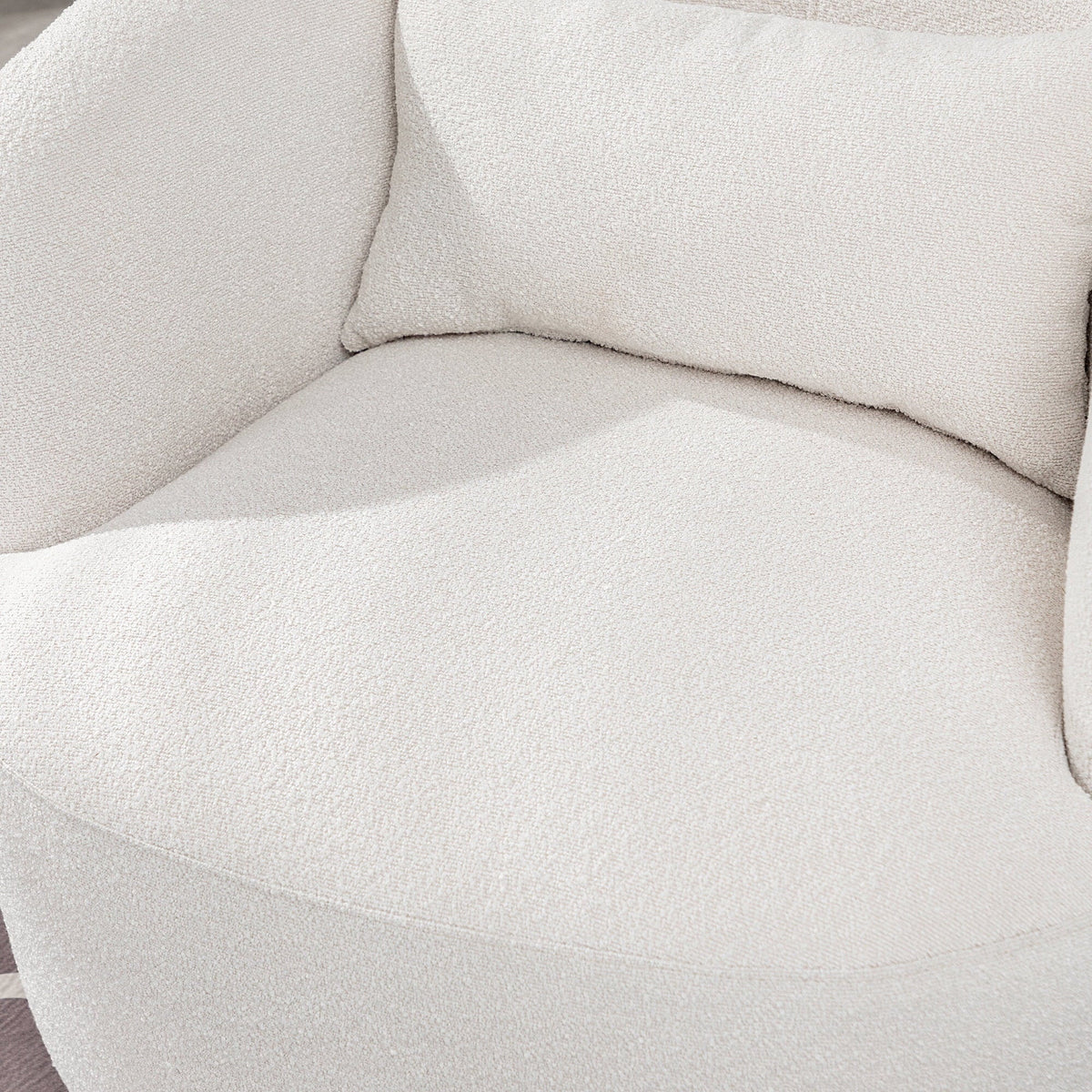 2026 New34" Wide Boucle Swivel Barrel Chair, No Assembly Round Upholstered Armchair Accent Chair Single Sofa Chair with Toss Pillow for Living Room and Bedroom, Taupe