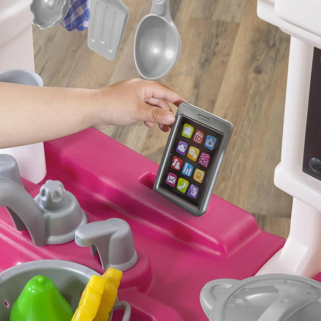 2026 NewStep2 Great Gourmet Soft Pink Plastic Toddler Kitchen with 35 Piece Kitchen Playset