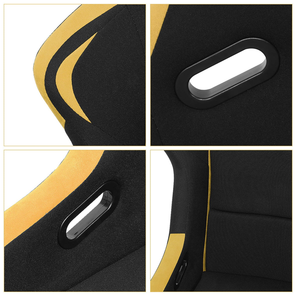 2026 NewJ2 Engineering Pair Universal Bucket Racing Seats Black Yellow Fiberglass Ergonomic Design with Side Mount Brackets