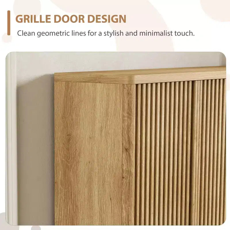 2026 Zapatero de madera de 46" con puerta acanalada, almacenamiento ajustable para 30–35 pares