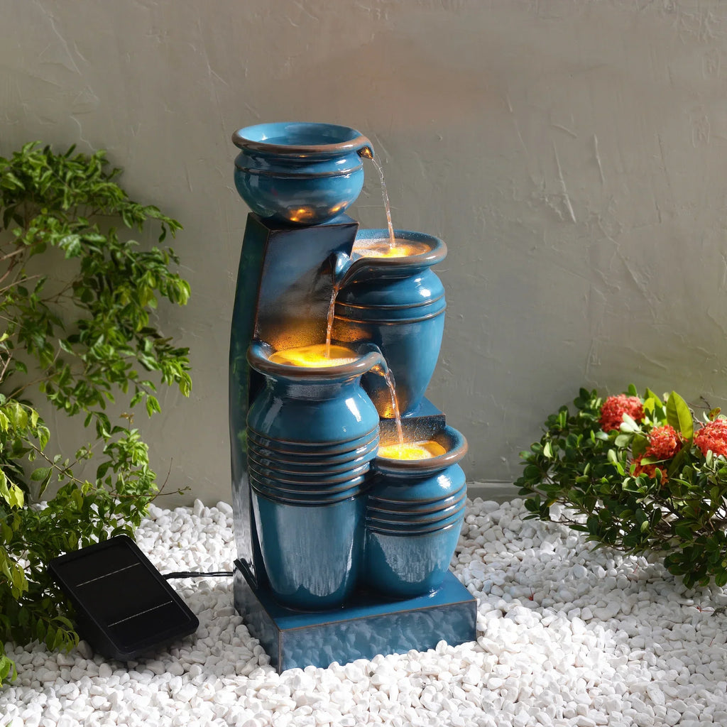 2026 NewTeamson Home 28.74" Solar Water Fountain with LED Lights, Navy