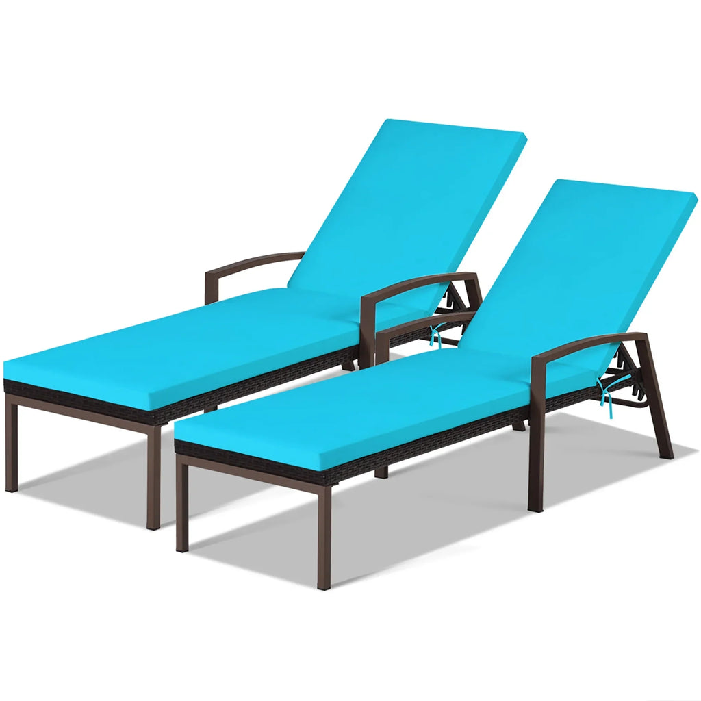 2026 NewCostway 2PCS Patio Rattan Lounge Chair Chaise Recliner Back Adjustable Cushioned Red