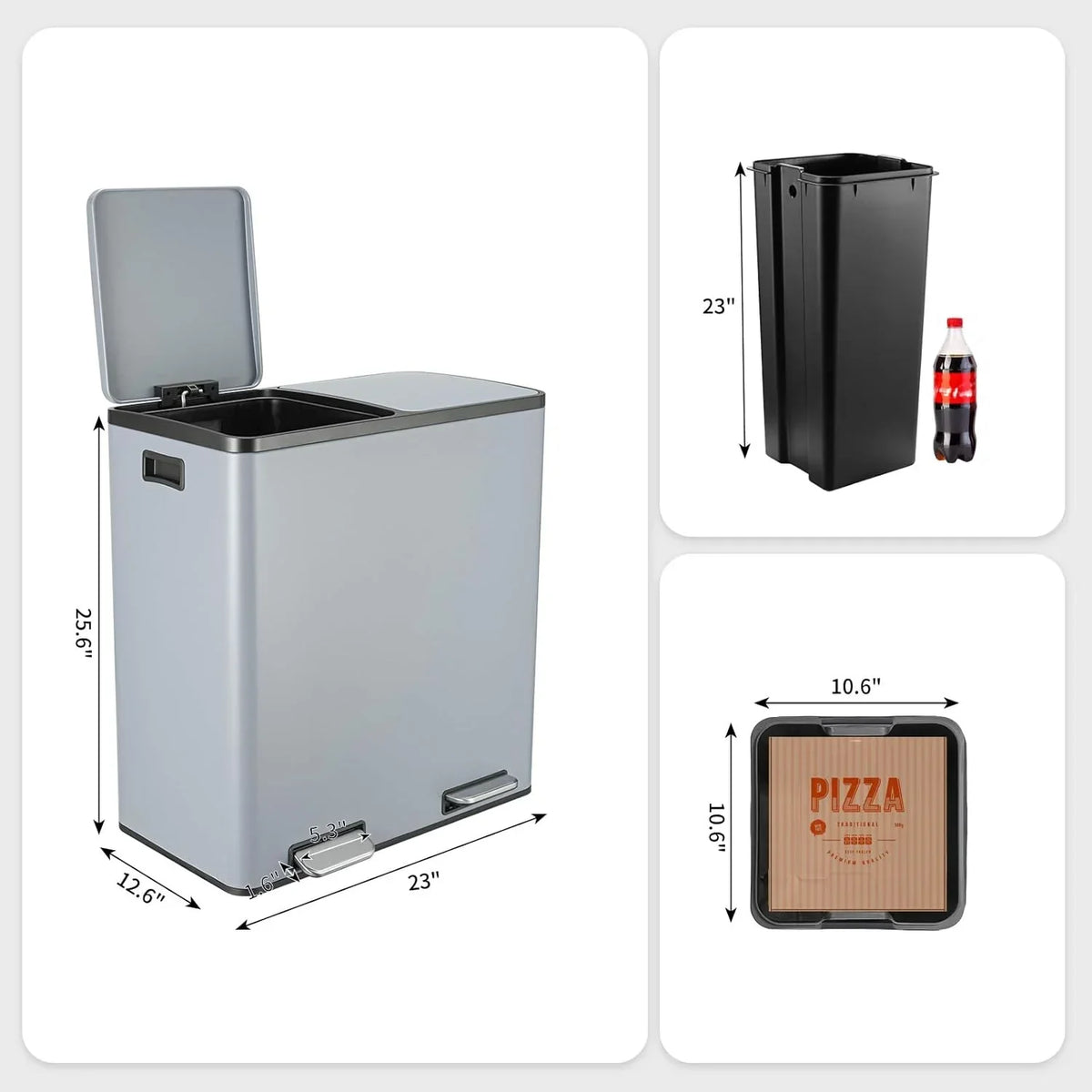 2026 NewArlopu 60 L/16 gal Dual Trash Can, Stainless Steel Garbage Can for Kitchen, Recycle Bin with Lid