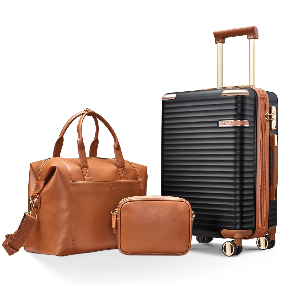 2026 NewJoyway 3-Piece Carry-On Luggage Set with Swivel TSA Lock and Leather Carry Bag