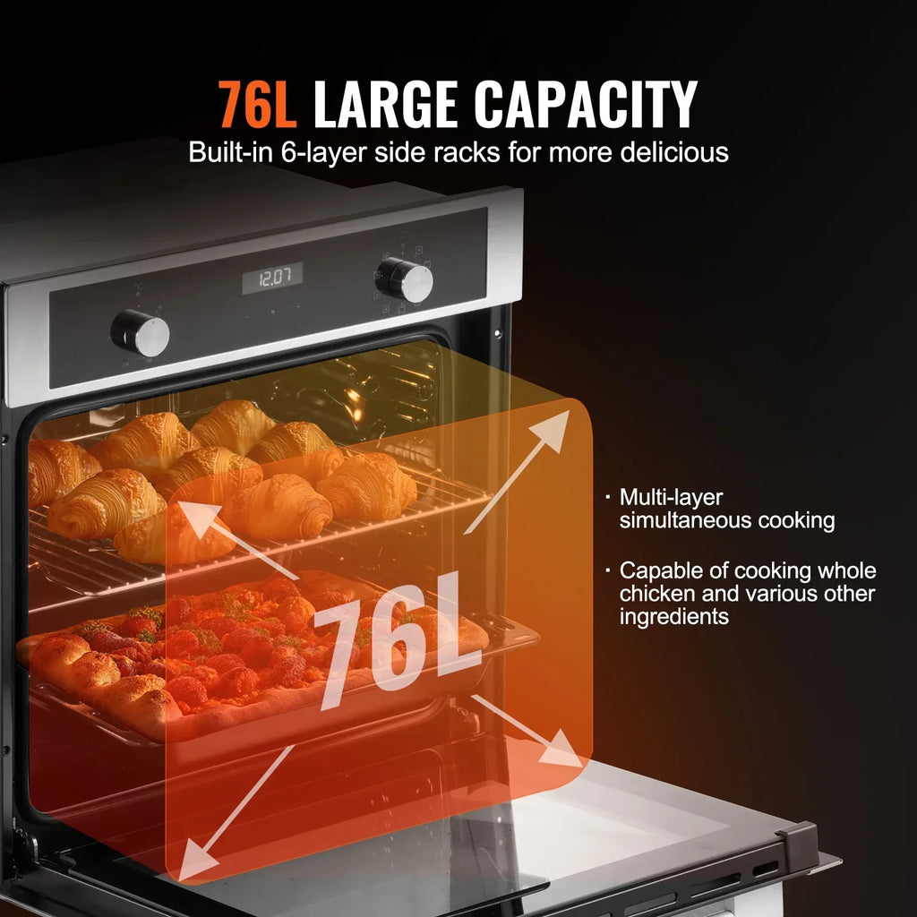 2026 NewKFFKFF Single Wall Oven, 24" Electric Oven for Built-in Installation, Offers 9 Cooking Modes, 2.68 Cu.Ft Capacity, Includes Timer, 2800W Power
