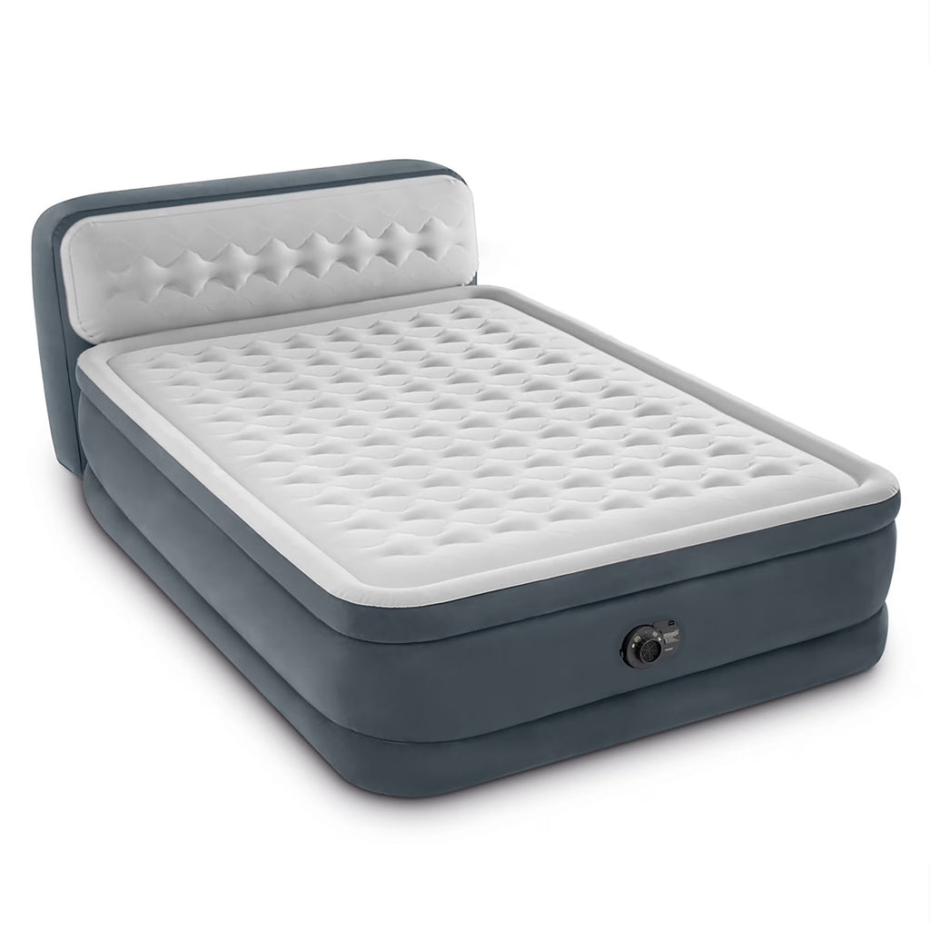 2026 NewIntex: Dura-Beam Deluxe: Ultra Plush Headboard Airbed - Queen - Gray, 18" Inflatable Mattress, Built-In Pump, Fiber-Tech, Carry Bag, 600lb Cap 64447ED