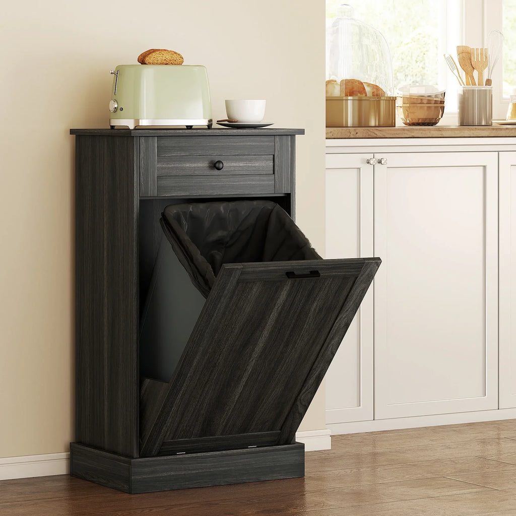 2026 NewHOMCOM Kitchen Tilt Out Trash Bin Cabinet, Free Standing Recycling Cabinet