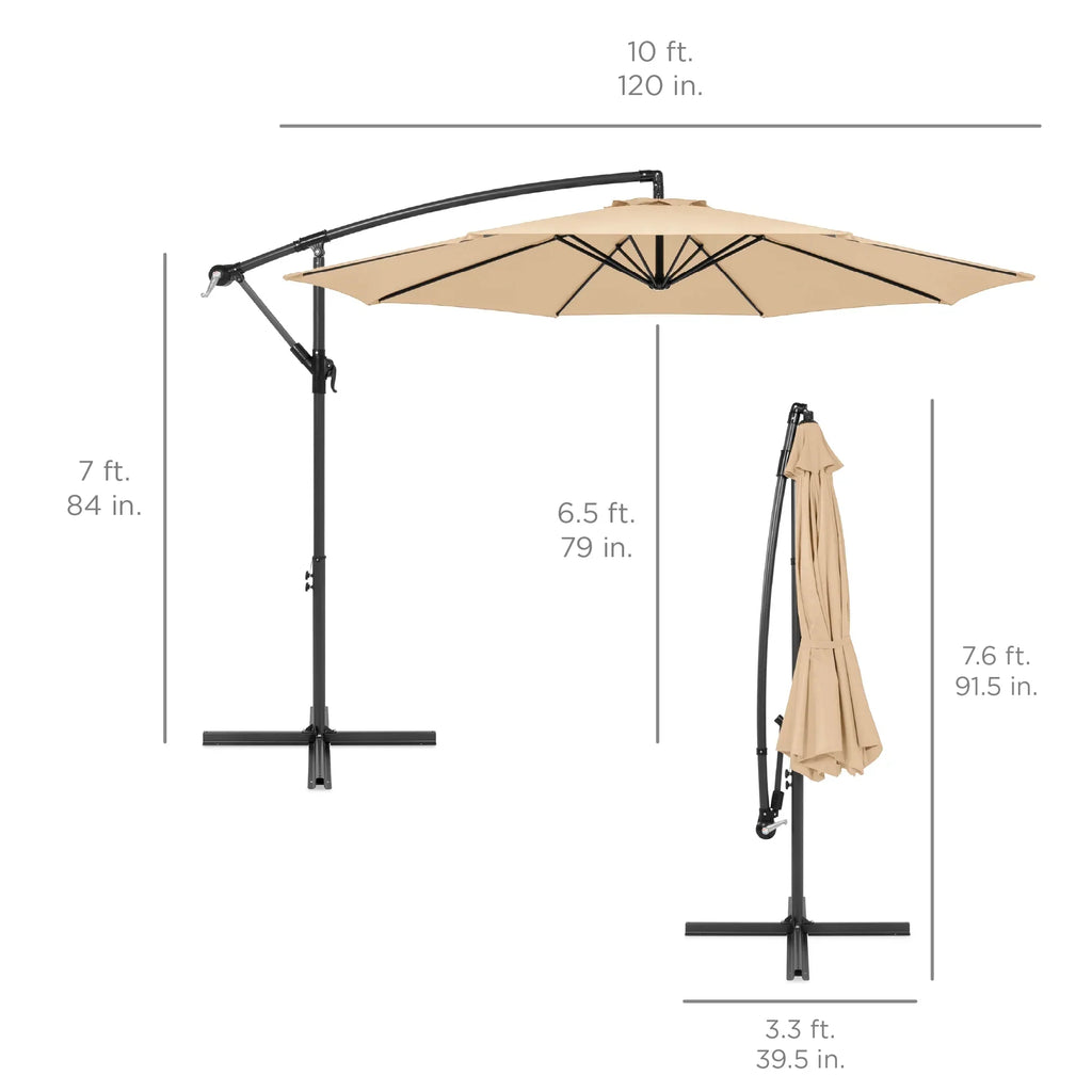 2026 NewBest Choice Products 10ft Offset Hanging Outdoor Market Patio Umbrella w/ Easy Tilt Adjustment - Tan