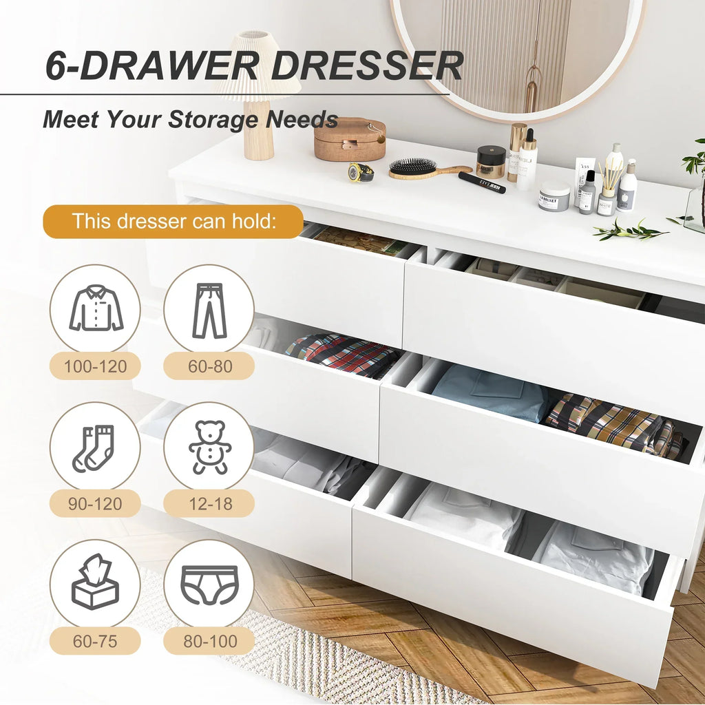 2026 NewResenkos Modern Mid Century 6 Drawer Wide Dressers Chests for Bedroom, Chest of Drawer Organizer Grey