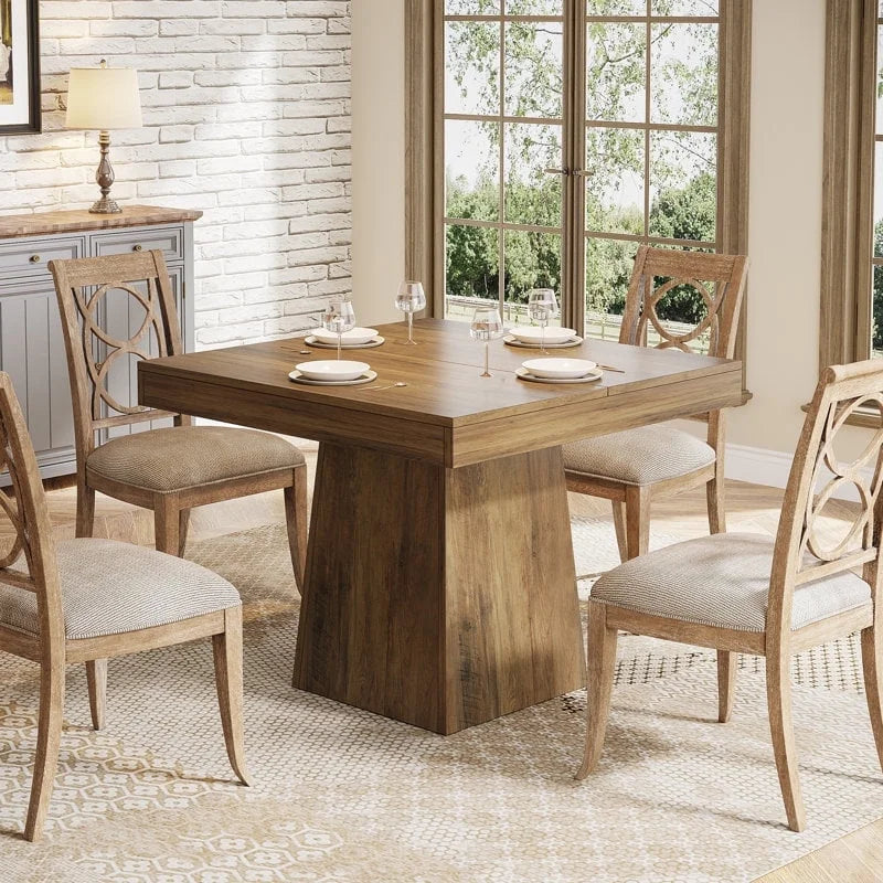 2026 NewTribesigns Square Dining Table for 4, 31.5-Inch Kitchen Table Small Dinner Table with Sturdy Pedestal Base, Farmhouse Dining Room Table for Home Dining Room, Living Room, Kitchen, Vintage Brown