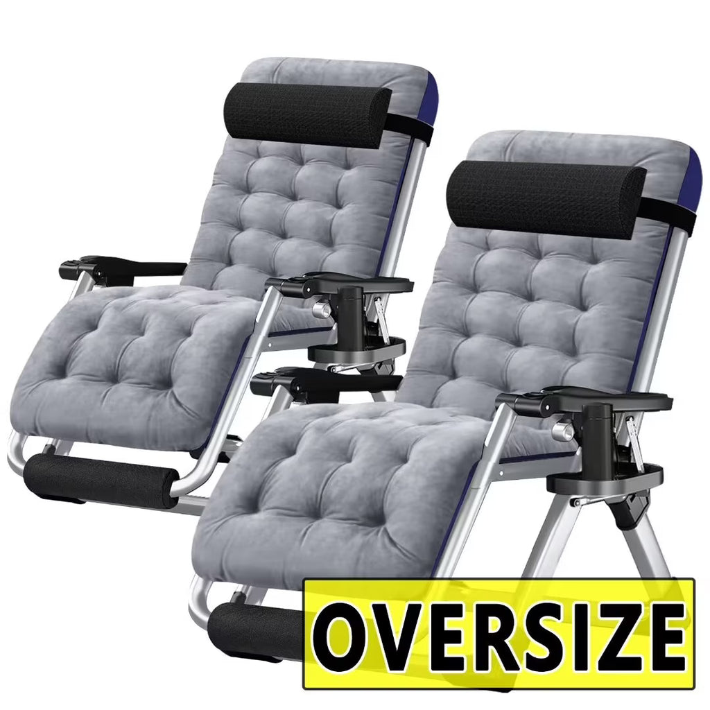 2026 NewNAIZEA 2 Pack Zero Gravity Chair, Foldable Portable Lawn Recliner with Cushion, Headrest, Cup Holder, Black