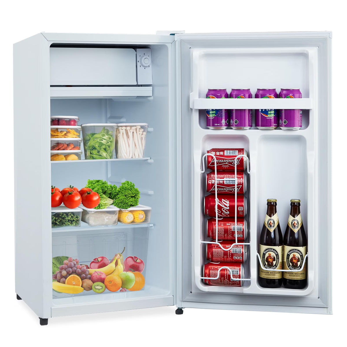 2026 NewMini Fridge with Freezer, 3.2 Cu. Ft Small Refrigerator for Bedroom,7 Adjustable Thermostat,Low Noise,Easy to Storage&Clean Single Door,Refrigerator For Home, Office, Dorm, Garage or RV