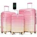 2026 NewPAPROOS 3-Piece Luggage Set (20''/24''/28''), Hardshell Lightweight Suitcase with USB Port and Side Hooks, Travel Luggage with TSA-Lock, Hardside Rolling Luggage for School, Travel, Pink