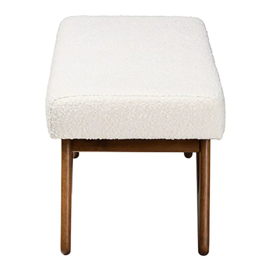 2026 NewBaxton Studio Rika Japandi Cream Boucle Fabric and Walnut Brown Finished Wood Bench