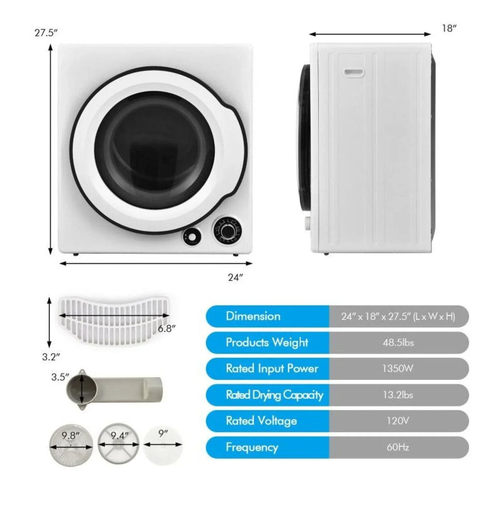 2026 NewElectric Laundry Dryer, 13.2lbs Compact Tumble Dryer with Stainless Steel Tub, 4 Drying Modes, 2 Heat Settings, ETL Certified - for Apartments, Dorms, RVs