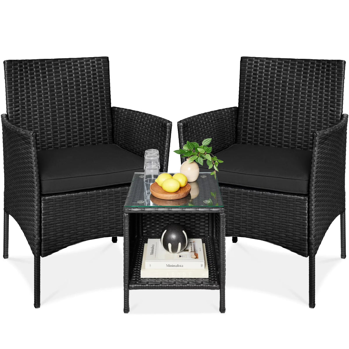 2026 NewBest Choice Products 3-Piece Outdoor Wicker Conversation Patio Bistro Set, w/ 2 Chairs, Table - Gray/Navy