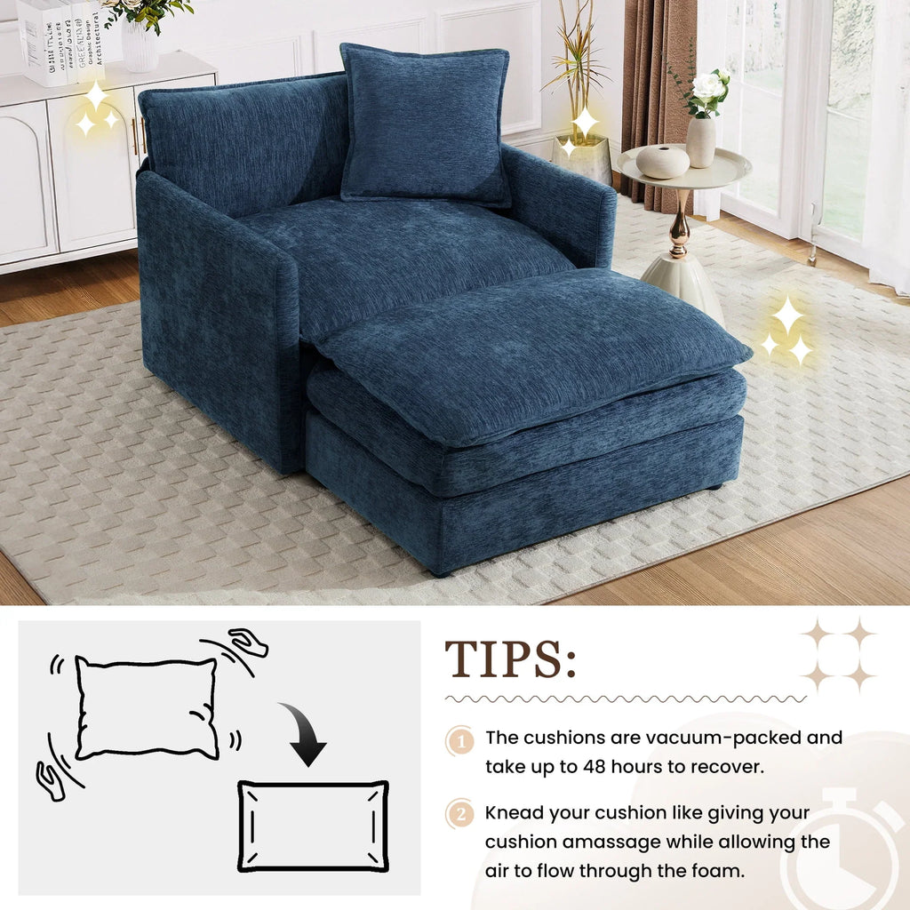 2026 NewMuumblus Oversized Lounge Chair with Ottoman, Cloud Accent Armchair for Living Room, Beige Chenille