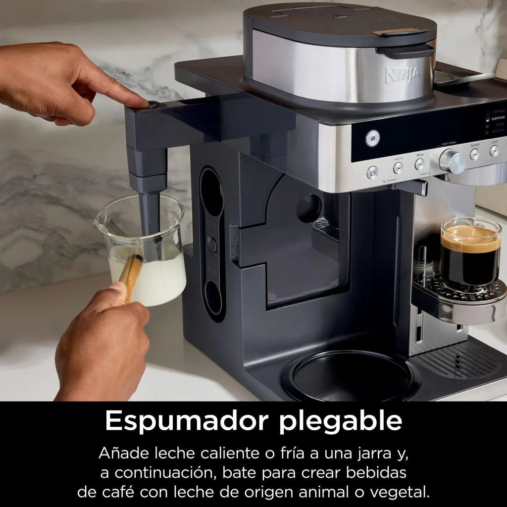 2026 Cafetera Ninja Prestige CFN802EU 2 en 1 de filtro y cápsulas con espumador incorporado, prepara lattes, café helado y flat whites, color negro.