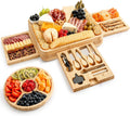 2026 NewZulay Kitchen Bamboo Cheese Board Set Extra Thick Charcuterie Board 15 Piece - Deluxe Set