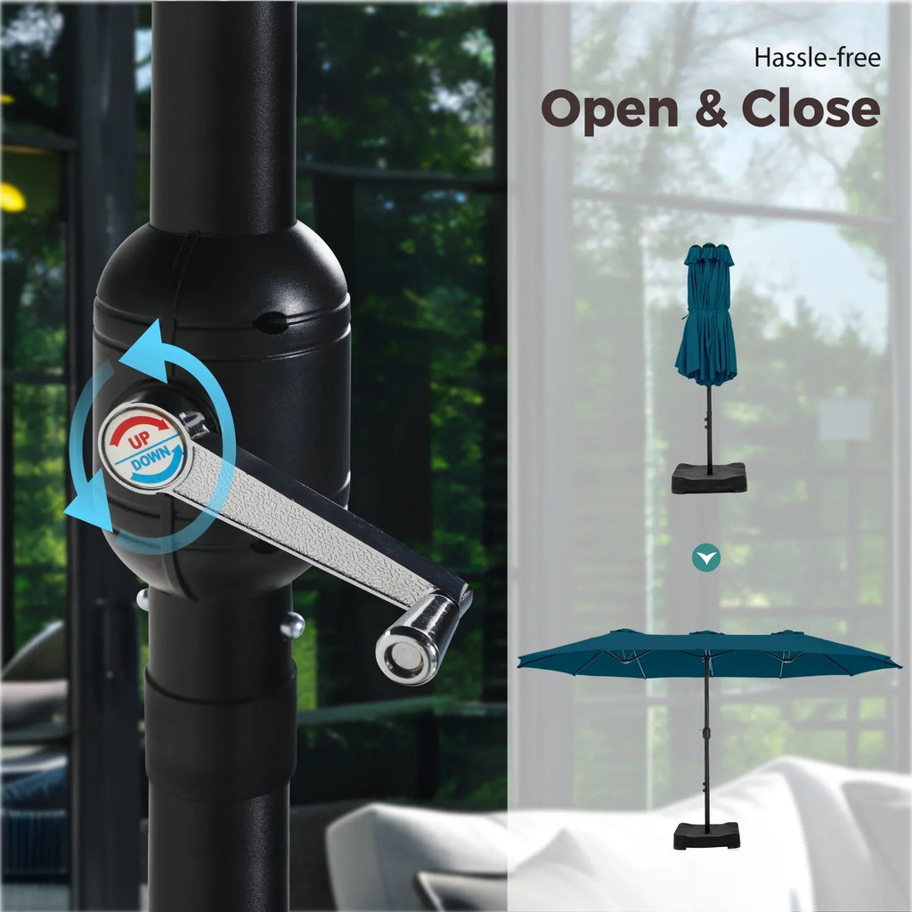 2026 NewAlpha Joy 15ft Outdoor Patio Umbrella Extra-Large Double-Sided Garden Umbrella with Crank Handle and Base - Smoky Gray