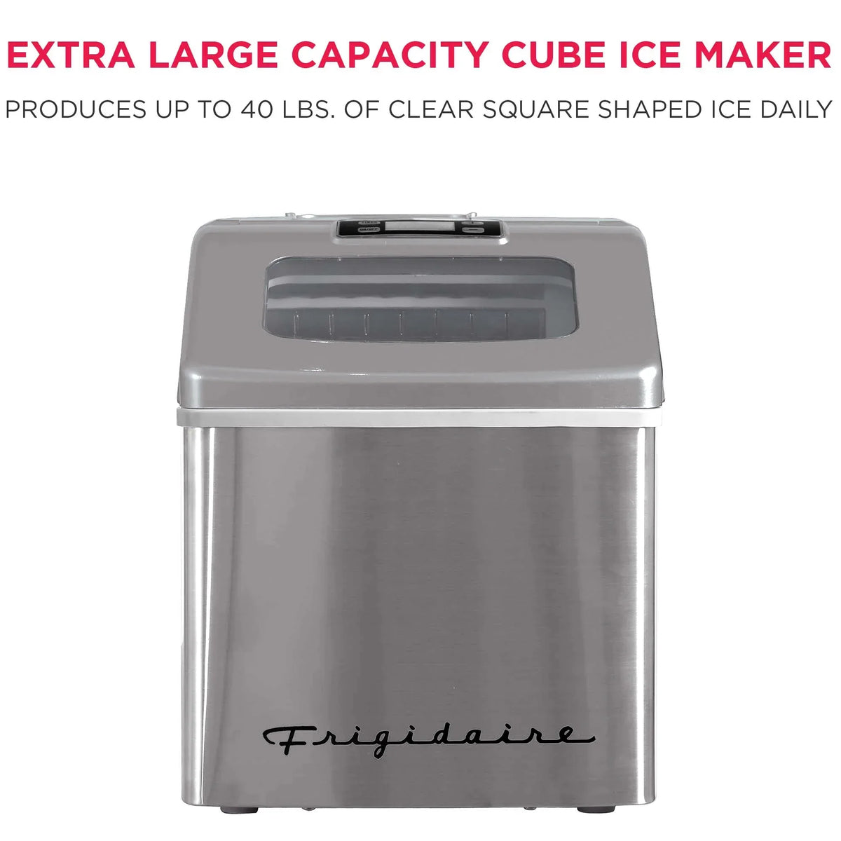 2026 NewFrigidaire 40lbs. Countertop Clear Square Ice Maker - Stainless Steel