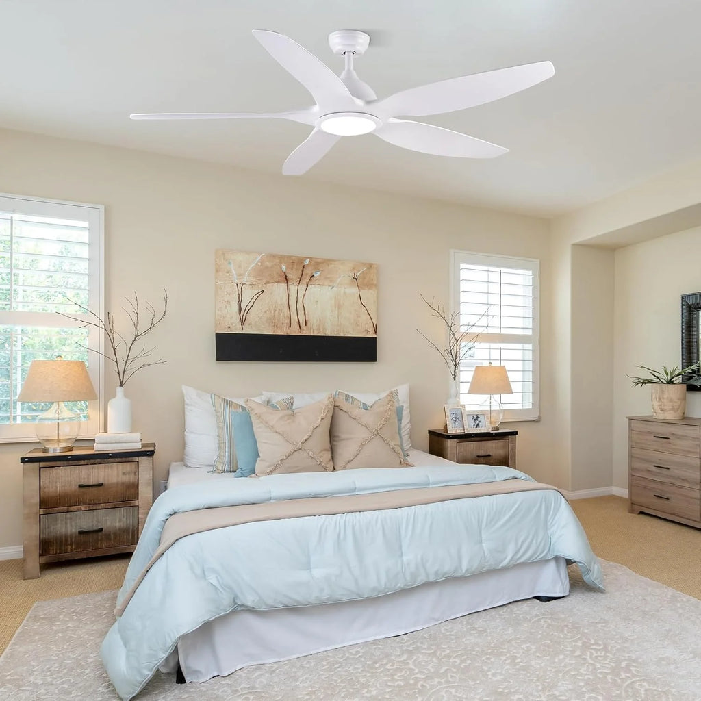 2026 Newday Ventilador de techo de 153 cm, blanco, con luz y mando a distancia, regulador LED, motor DC reversible, 5 aspas silenciosas
