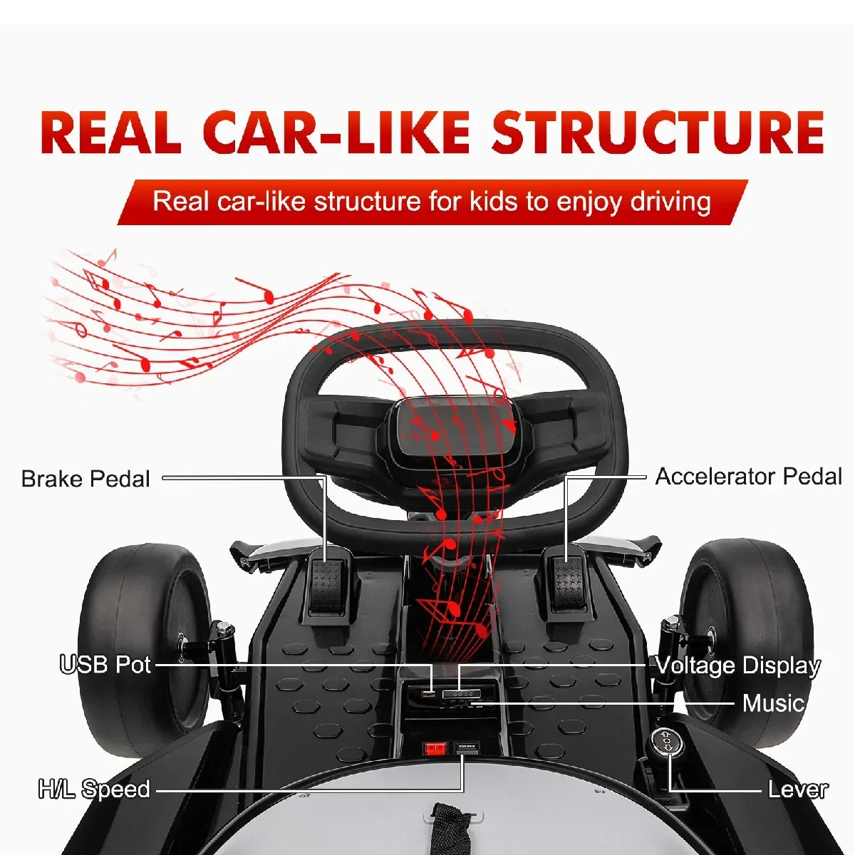 2026 New24V Drift Kart with 2X150W Strong Motor, 7AH Big Battery, Electric Pedals, Electric Go Kart Outdoor Race Toy