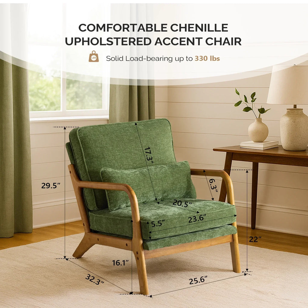 2026 NewKtaxon Accent Chair Corduroy Upholstered Armchair, Reading Club Chair with Pillow and Solid Wood Frame for Living Room Bedroom Furniture Off White