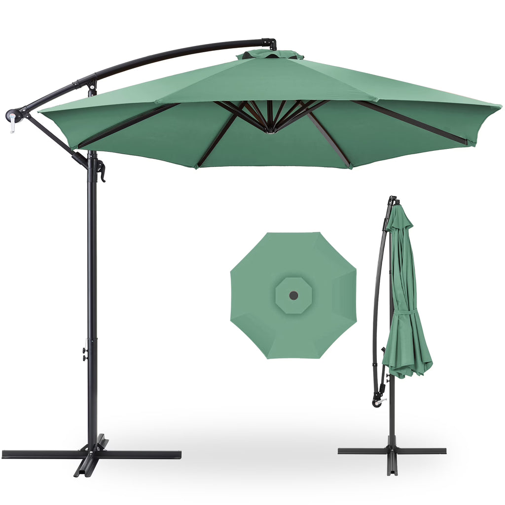 2026 NewBest Choice Products 10ft Offset Hanging Outdoor Market Patio Umbrella w/ Easy Tilt Adjustment - Tan