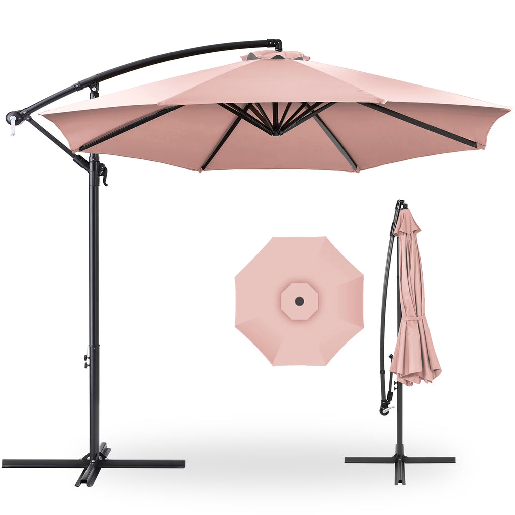 2026 NewBest Choice Products 10ft Offset Hanging Outdoor Market Patio Umbrella w/ Easy Tilt Adjustment - Tan