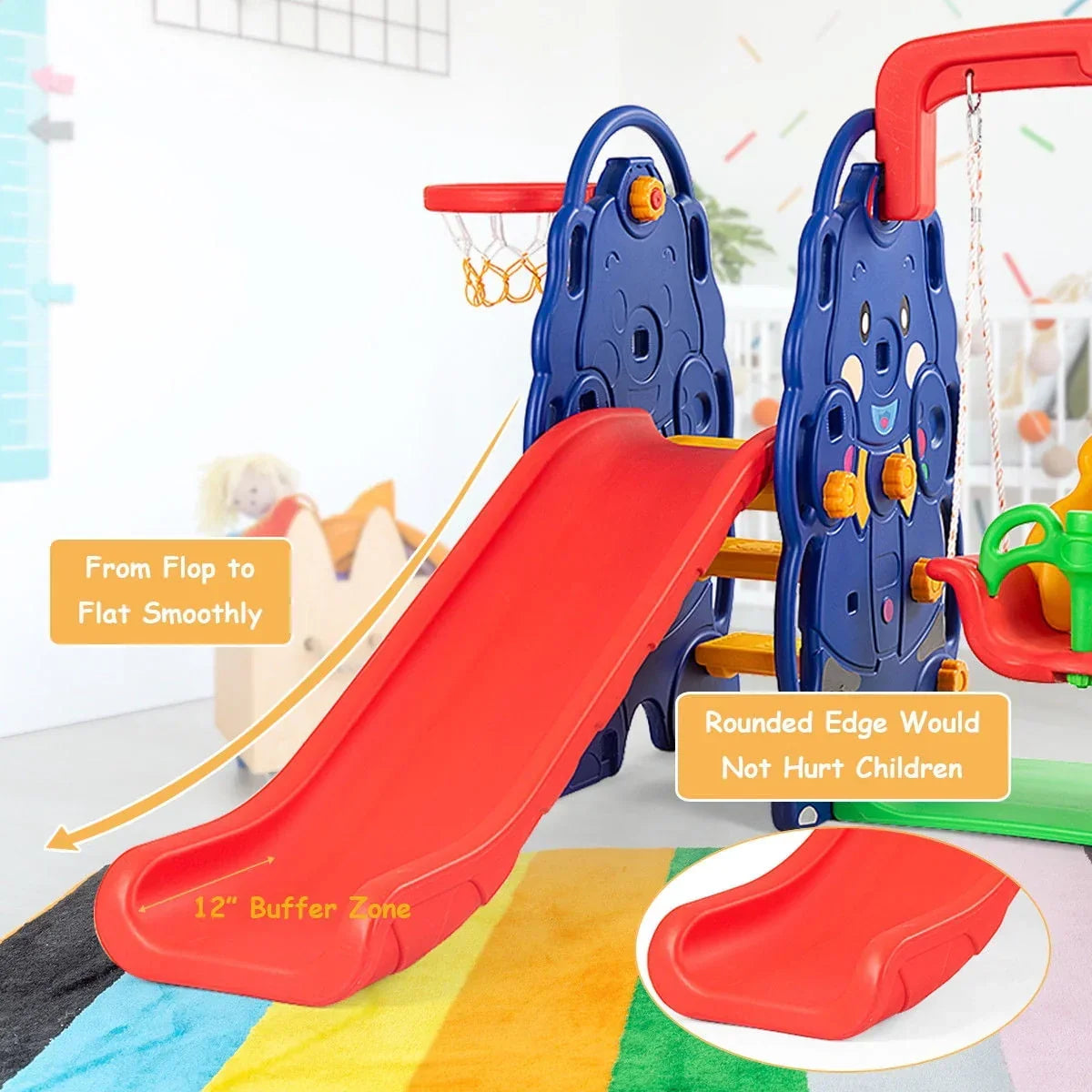 2026 NewCostway 3 in 1 Junior Children Climber Slide Swing Seat Basketball Hoop Playset Backyard