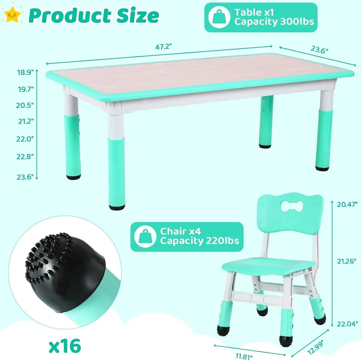 2026 NewLAZY BUDDY Kids Table and 4 Chairs Set, Height Adjustable Toddler Desk with Graffiti Desktop, Kids Activity Table Set for Daycare, Home