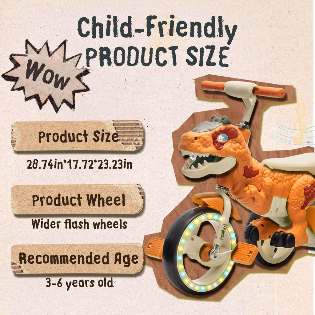 2026 NewXuanlur Kids Ride on Dinosaur Tricycle, Toddlers Kid Trike with Wide Flash Wheels, Anti-Slip Pedals, Rear Basket, Music & LED Lights, Toddler Bike Toys Gift for 3-6 Year Old Boys & Girls (Green)