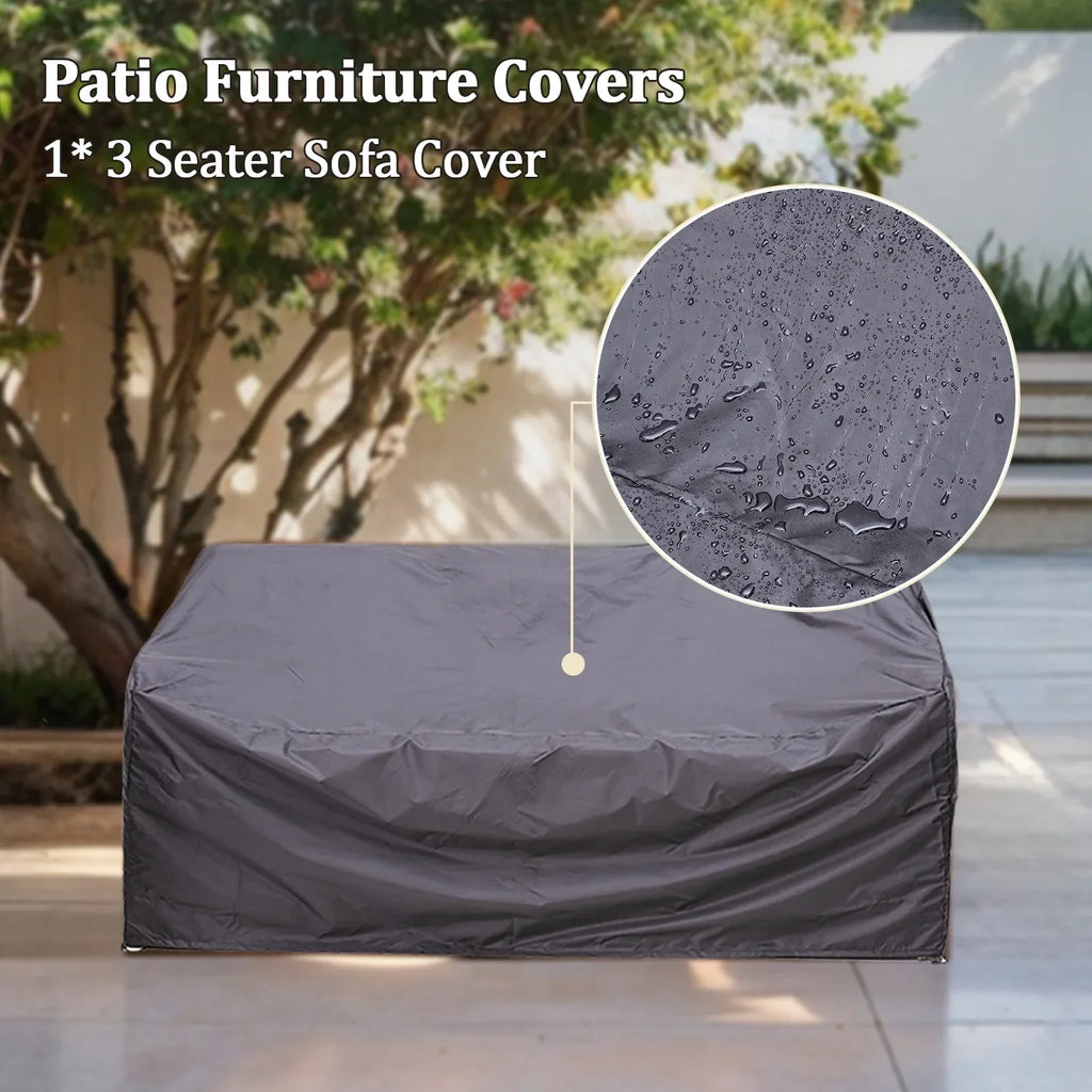 2026 New3-Seat Patio Wicker Sofa Outdoor Rattan Couch Furniture Steel Frame with Beige cushion&Waterproof Cover, Gray
