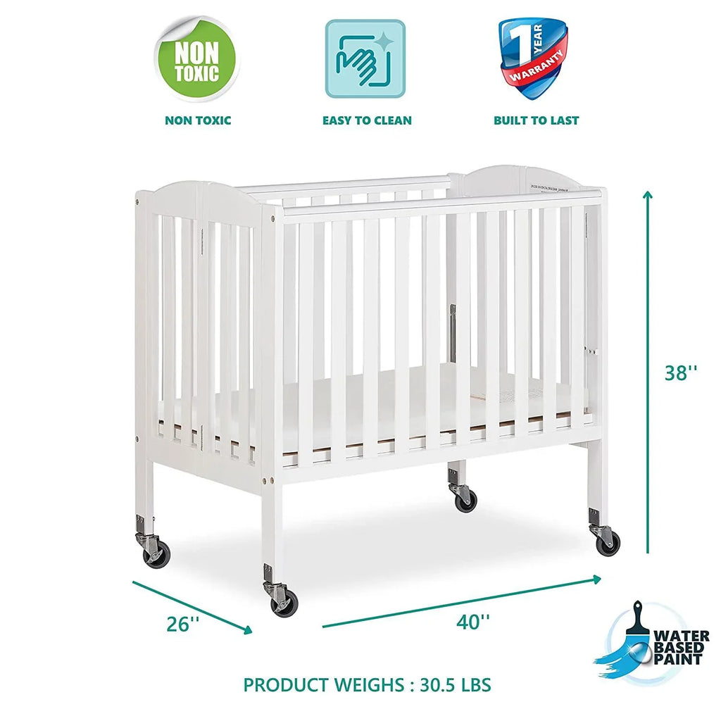 2026 NewDream On Me 2-in-1 Folding Portable Mini Crib in White. Mattress Pad Included. Easy to Fold and Store Baby Crib. Two Adjustable Mattress Height positions Convertible Crib