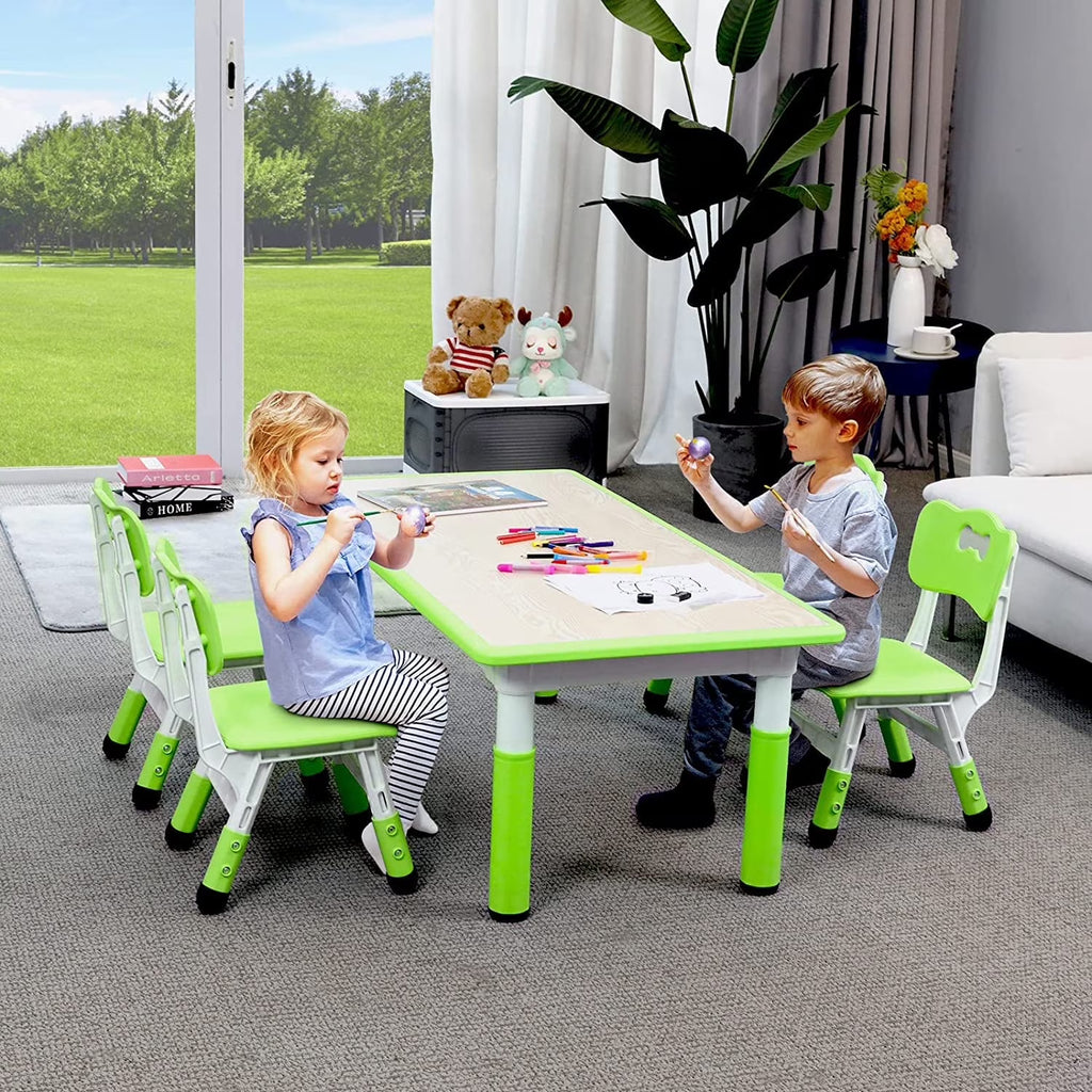 2026 NewLAZY BUDDY Kids Table and 4 Chairs Set, Height Adjustable Toddler Desk with Graffiti Desktop, Kids Activity Table Set for Daycare, Home