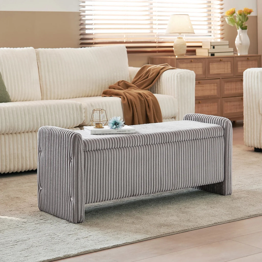 2026 NewPinmoco 44" Storage Ottoman Bench, Upholstered Entryway Bench with Storage End of Bed Bench for Bedroom& Living Room, Corduroy Gray