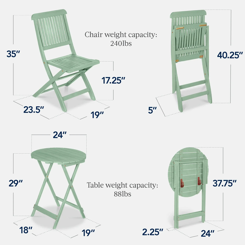 2026 NewBest Choice Products 3-Piece Acacia Wood Bistro Set, Folding Patio Furniture w/ 2 Chairs, Table - Natural
