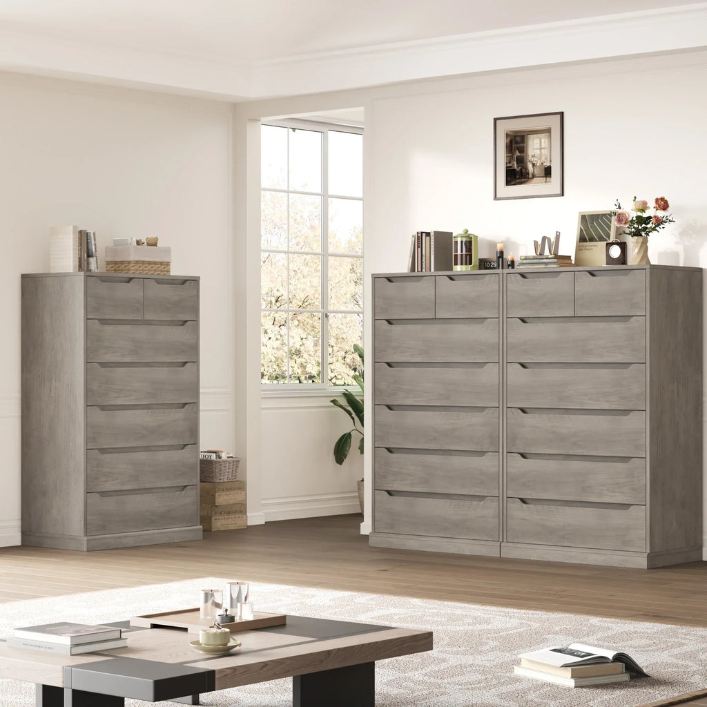 2026 NewHomfa 7 Drawer White Dresser, 51.3"H Wood Storage Cabinet with Upgraded Stable Base, Vertical Chest for Bedroom Living Room