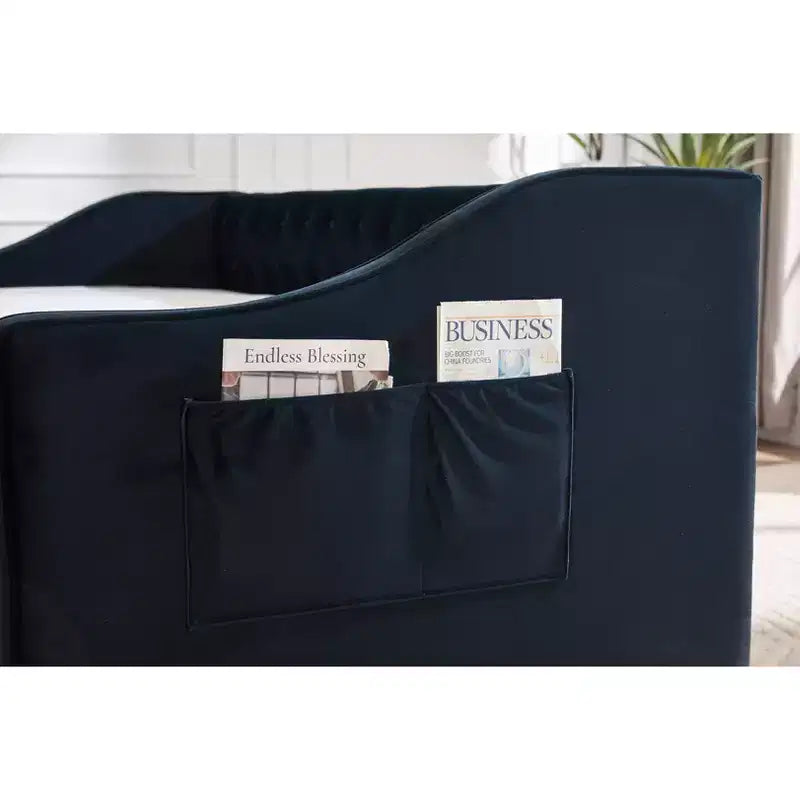 2026 Cama sofá Twin con cama nido, tapizada en terciopelo, puerto USB y bolsillos laterales - ModernLuxe